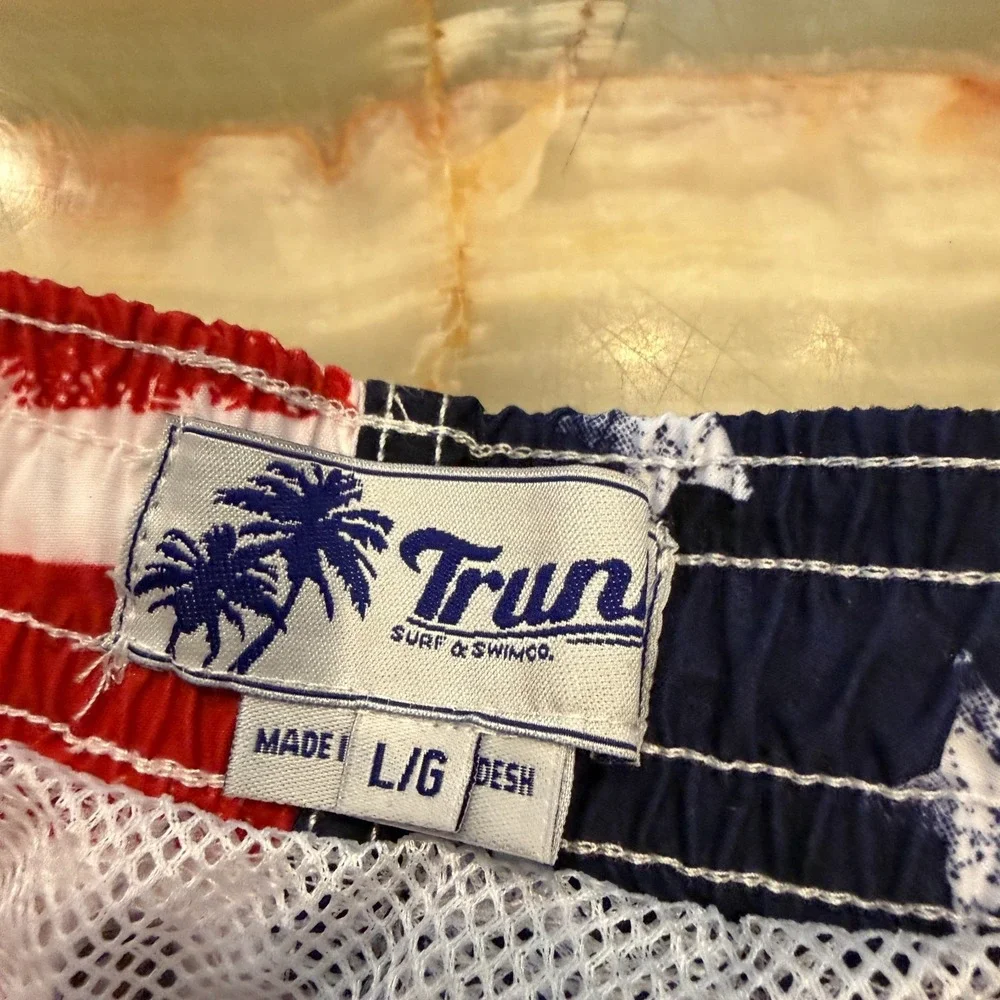 Trunks Surf & Swim Co. Men's USA Vintage Flag‎ Printed Sano Swim Shorts Marine L